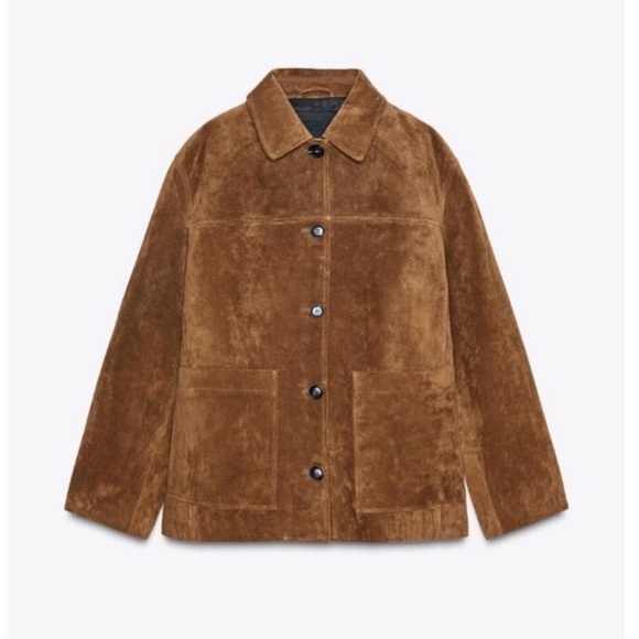 Zara Jackets & Blazers - ZARA Leather Collection Suede Jacket Brown Button Front Overshirt Size M